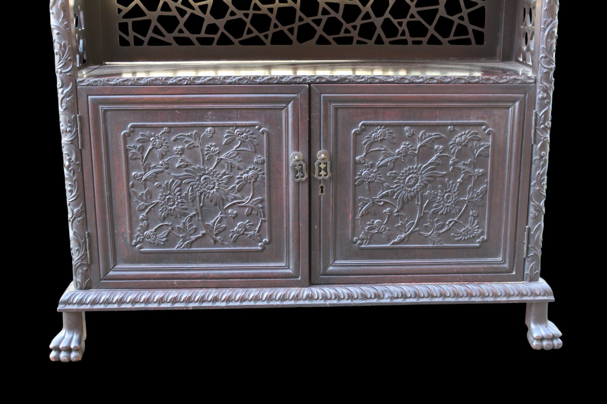 ETAGERE CINESE IN LEGNO DURO INTAGLIATO, DINASTIA QING, XIX SECOLO.-photo-2