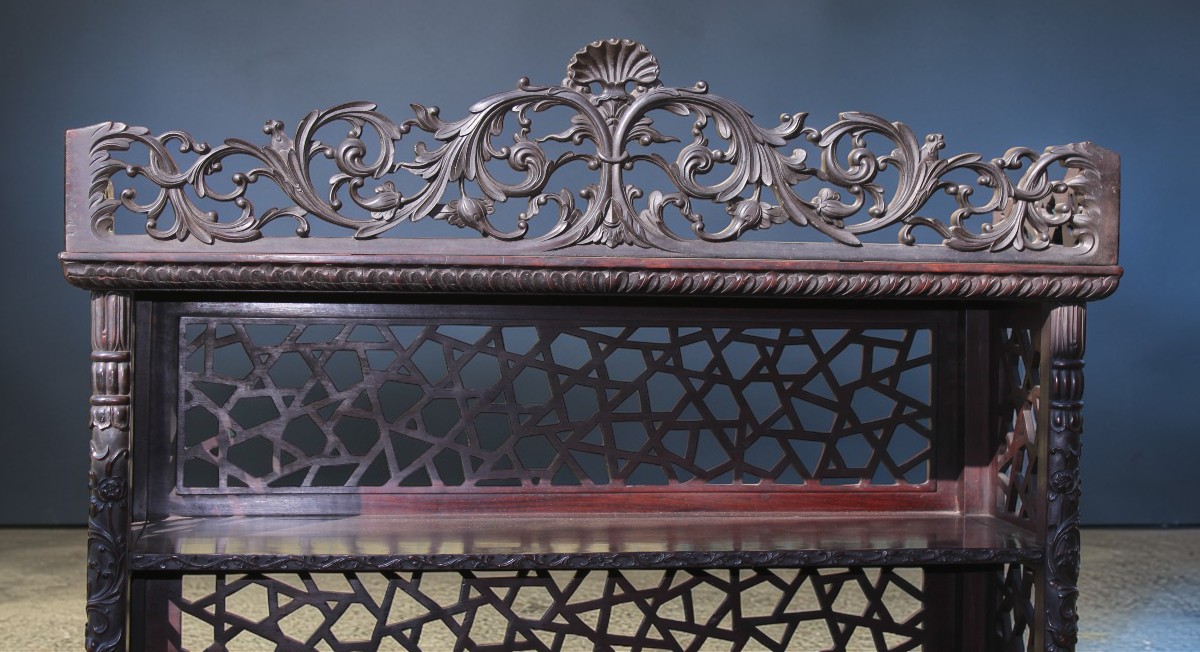 ETAGERE CINESE IN LEGNO DURO INTAGLIATO, DINASTIA QING, XIX SECOLO.-photo-1