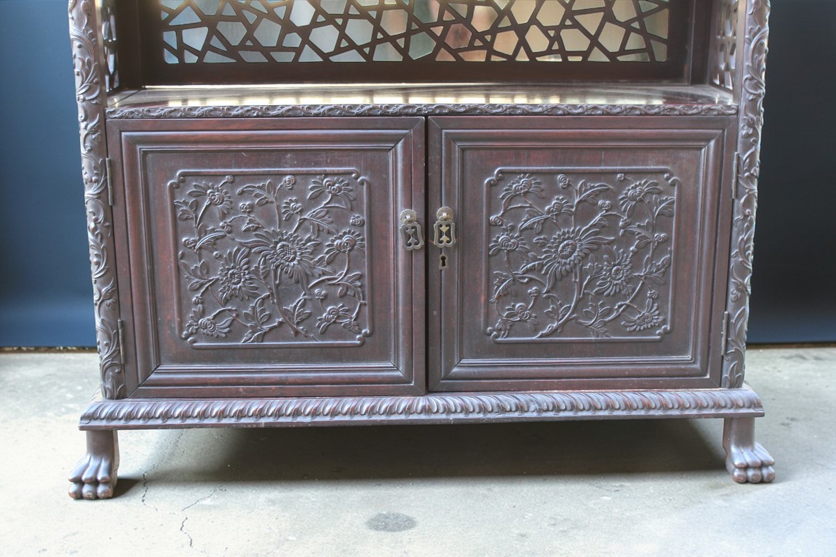 ETAGERE CINESE IN LEGNO DURO INTAGLIATO, DINASTIA QING, XIX SECOLO.-photo-2