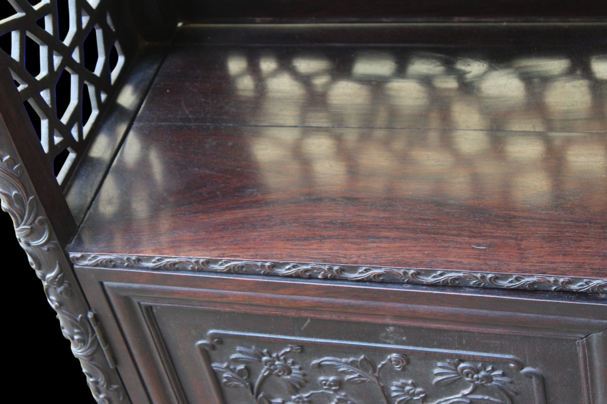 ETAGERE CINESE IN LEGNO DURO INTAGLIATO, DINASTIA QING, XIX SECOLO.-photo-4