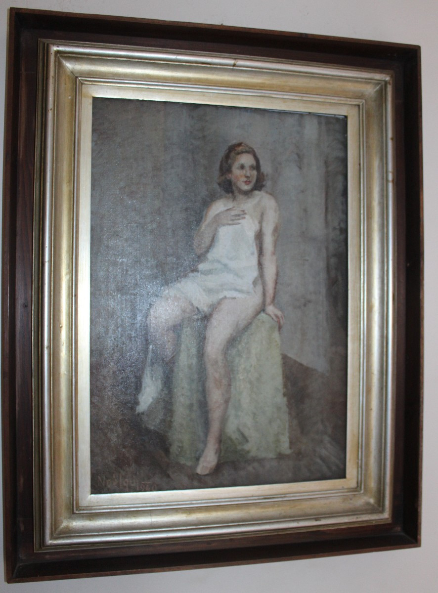 NOEL QUINTAVALLE (1893-1975) "RITRATTO DI GIOVANE DONNA IN POSA" DATATO 1940.-photo-2