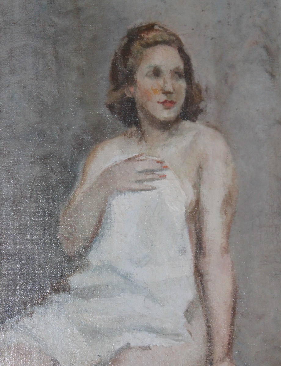 NOEL QUINTAVALLE (1893-1975) "RITRATTO DI GIOVANE DONNA IN POSA" DATATO 1940.-photo-3