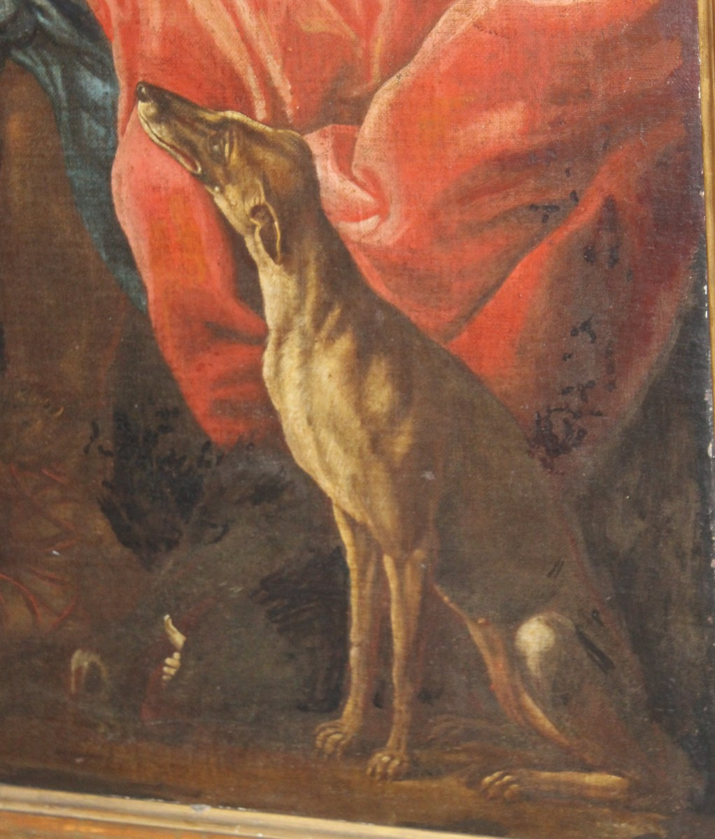 "ATLANTA PIANGE MELEAGRO MORENTE" GRANDE OLIO SU TELA, DELLA FINE DEL XVIII SECOLO.-photo-1