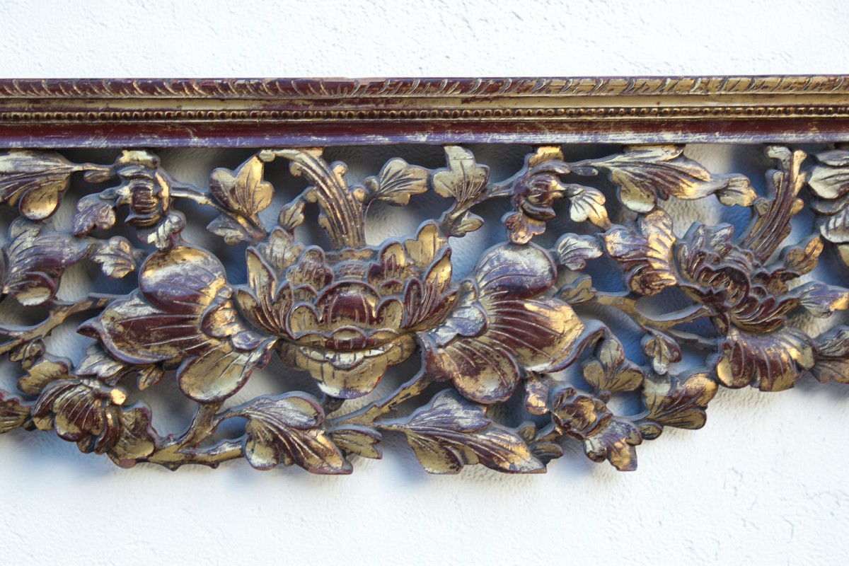 Riquadro in legno intagliato e dorato, Cina XIX secolo.-photo-2