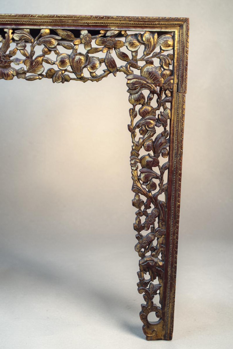 Riquadro in legno intagliato e dorato, Cina XIX secolo.-photo-3