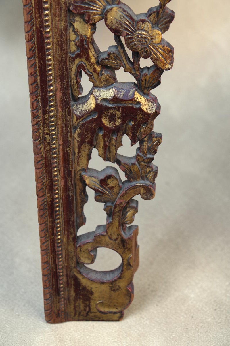 Riquadro in legno intagliato e dorato, Cina XIX secolo.-photo-4
