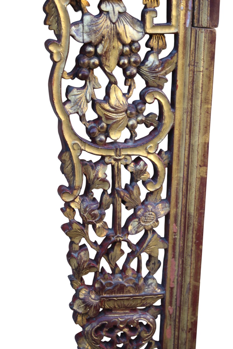 Riquadro in legno intagliato e dorato, Cina XIX secolo.-photo-3