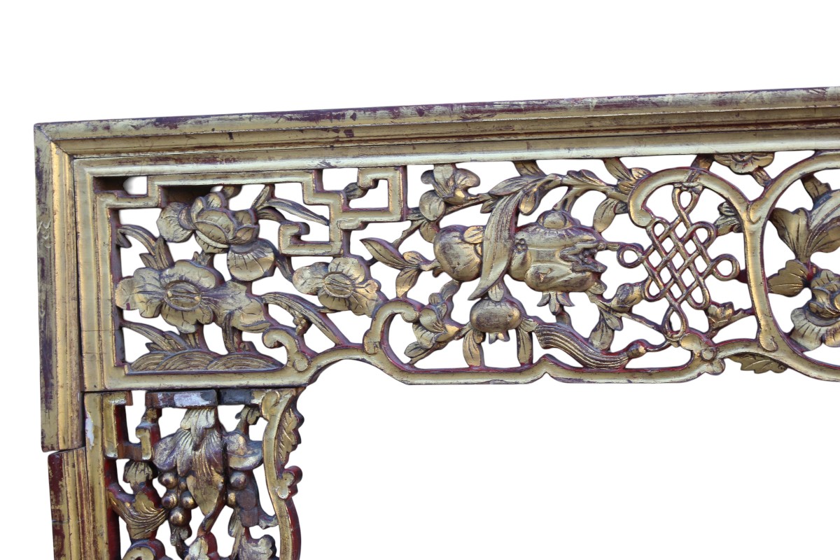 Riquadro in legno intagliato e dorato, Cina XIX secolo.-photo-4