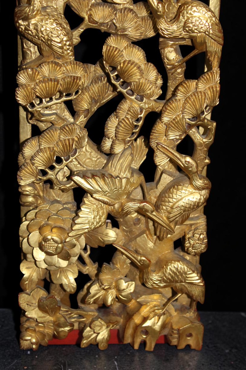 COPPIA DI PANNELLI CINESI IN LEGNO INTAGLIATO E DORATO, CINA 1920-1930.-photo-2