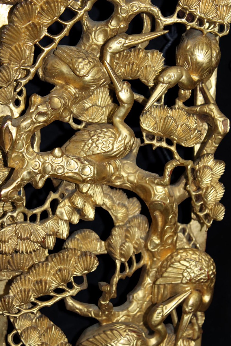 COPPIA DI PANNELLI CINESI IN LEGNO INTAGLIATO E DORATO, CINA 1920-1930.-photo-3