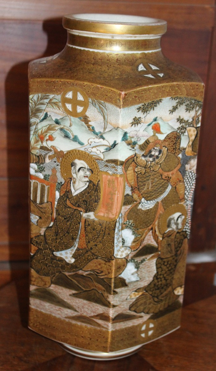 VASO GIAPPONESE SATSUMA ESAGONALE, MEIJI PERIODO, FINE DEL XIX SECOLO.-photo-3