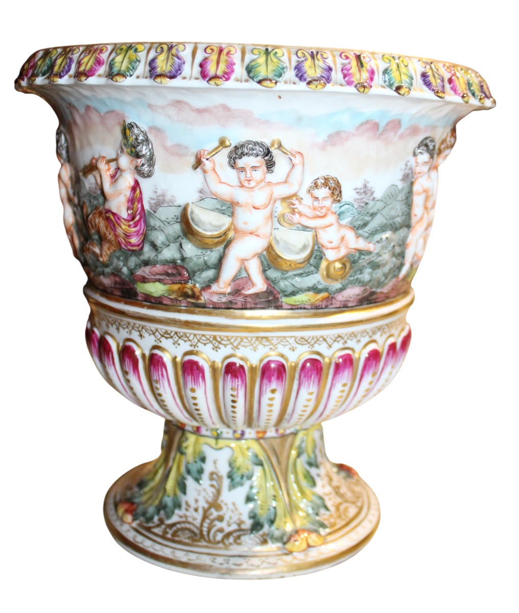 VASO A CRATERE IN PORCELLANA CAPODIMONTE, ITALIA, FINE DEL XIX SECOLO.-photo-2