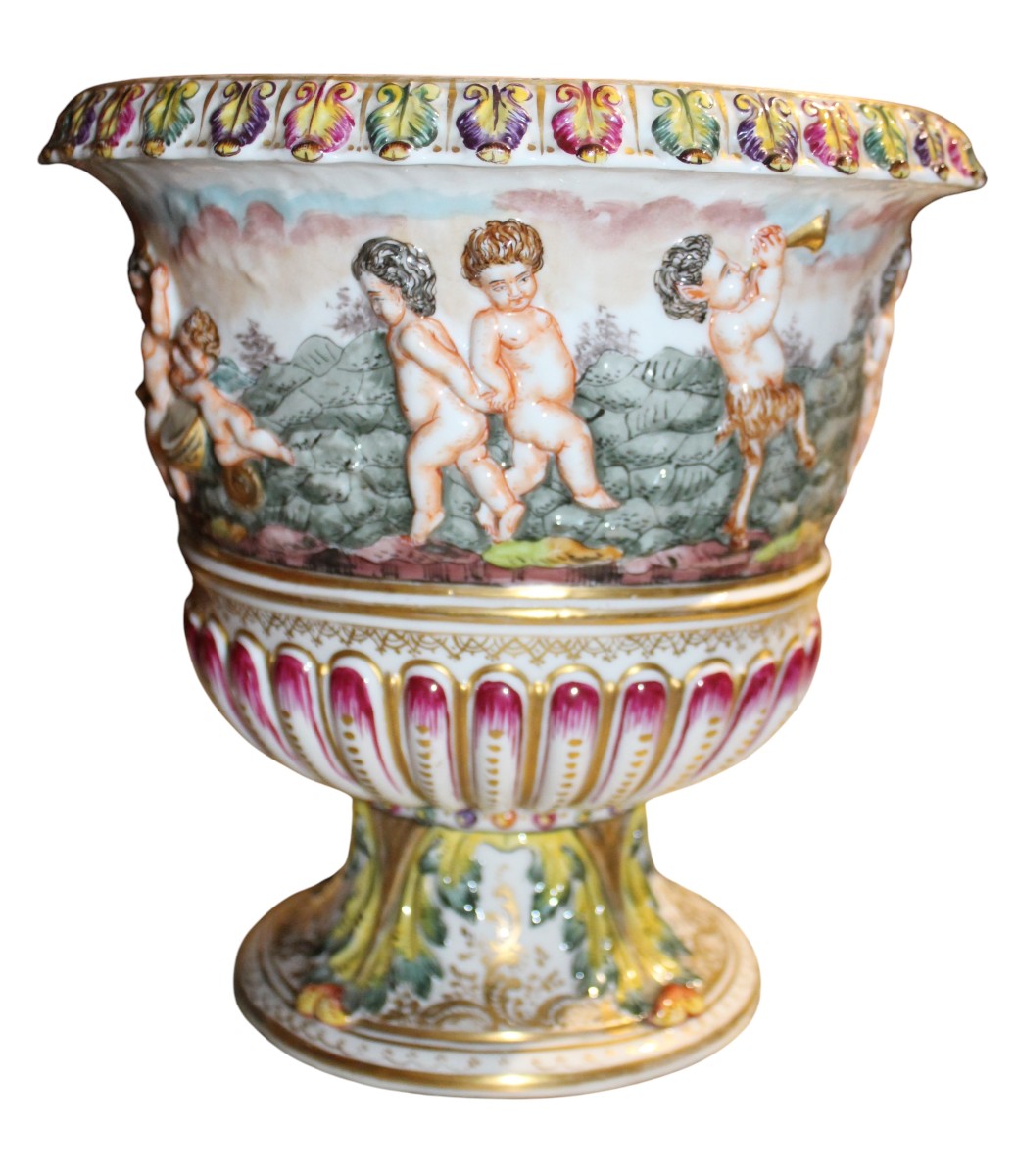 VASO A CRATERE IN PORCELLANA CAPODIMONTE, ITALIA, FINE DEL XIX SECOLO.-photo-3