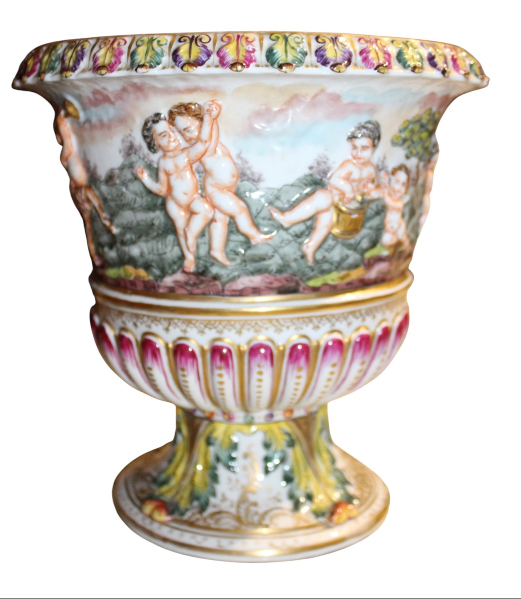 VASO A CRATERE IN PORCELLANA CAPODIMONTE, ITALIA, FINE DEL XIX SECOLO.-photo-4