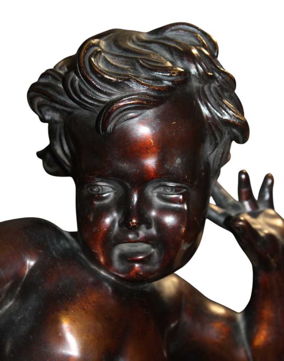 SCULTURA IN BRONZO DA PIGALLE, "BAMBINO PIZZICATO DALLA CHELA DI UN GAMBERO", FINE XIX SECOLO.-photo-3