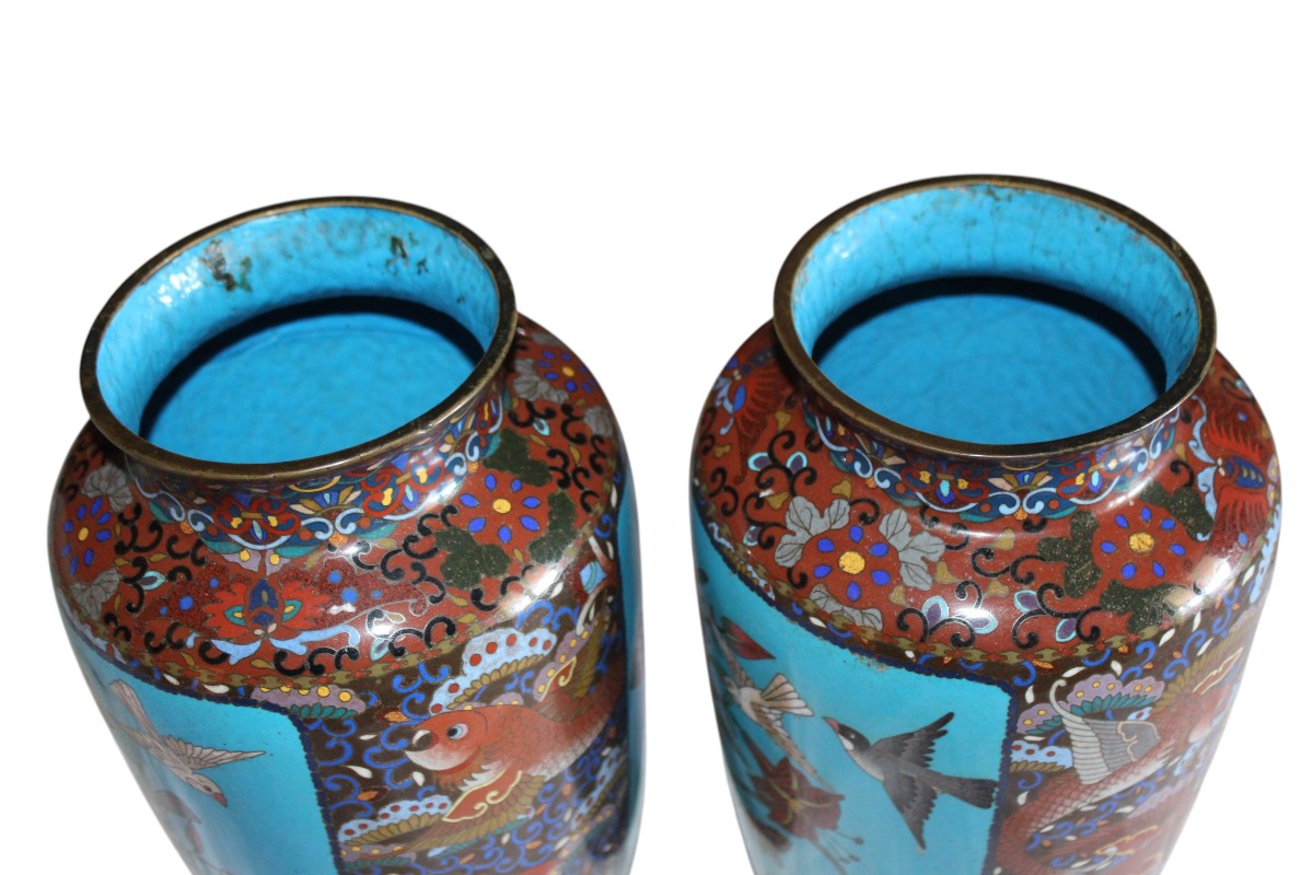 COPPIA DI VASI CLOISONNè GIAPPONESI, MEIJI PERIODO, FINE DEL XIX SECOLO.-photo-4