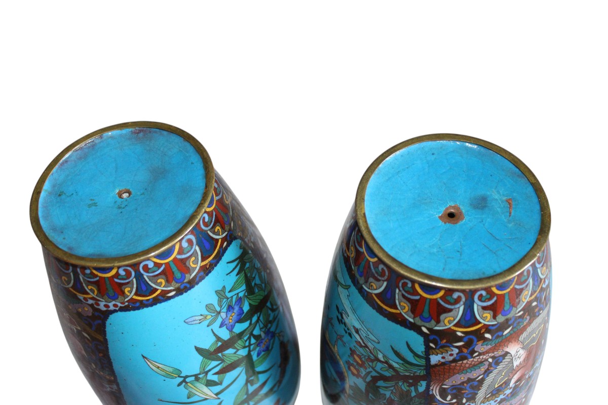 COPPIA DI VASI CLOISONNè GIAPPONESI, MEIJI PERIODO, FINE DEL XIX SECOLO.-photo-1