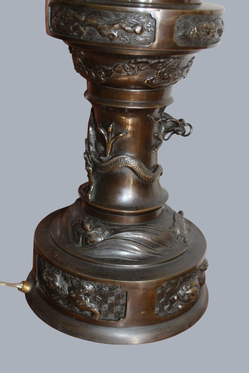 GRANDE LANTERNA BRUCIA PROFUMI IN BRONZO, GIAPPONE INIZIO 1900.-photo-2