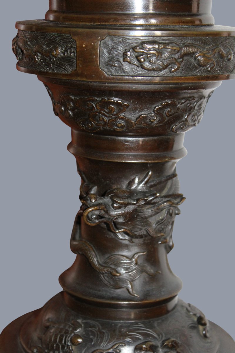 GRANDE LANTERNA BRUCIA PROFUMI IN BRONZO, GIAPPONE INIZIO 1900.-photo-4