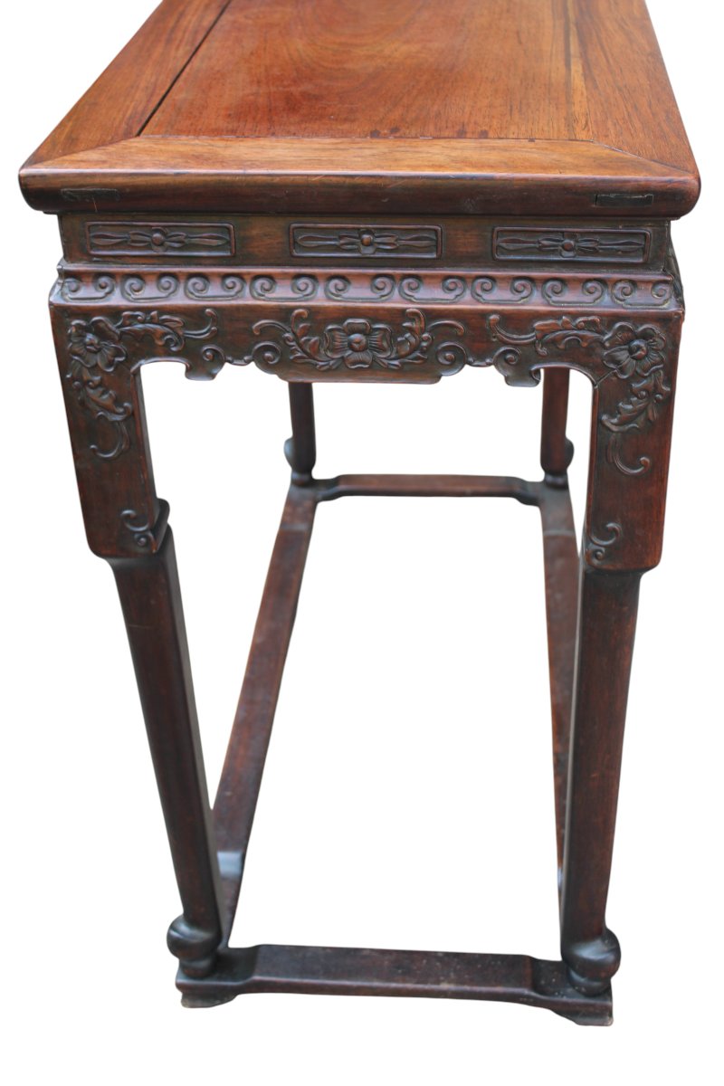 TAVOLINO CONSOLLE CINESE IN LEGNO DURO INTAGLIATO, DINASTIA QING, XIX SECOLO.-photo-2