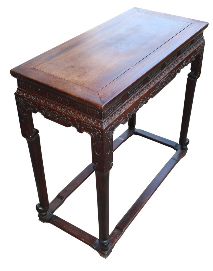 TAVOLINO CONSOLLE CINESE IN LEGNO DURO INTAGLIATO, DINASTIA QING, XIX SECOLO.-photo-4