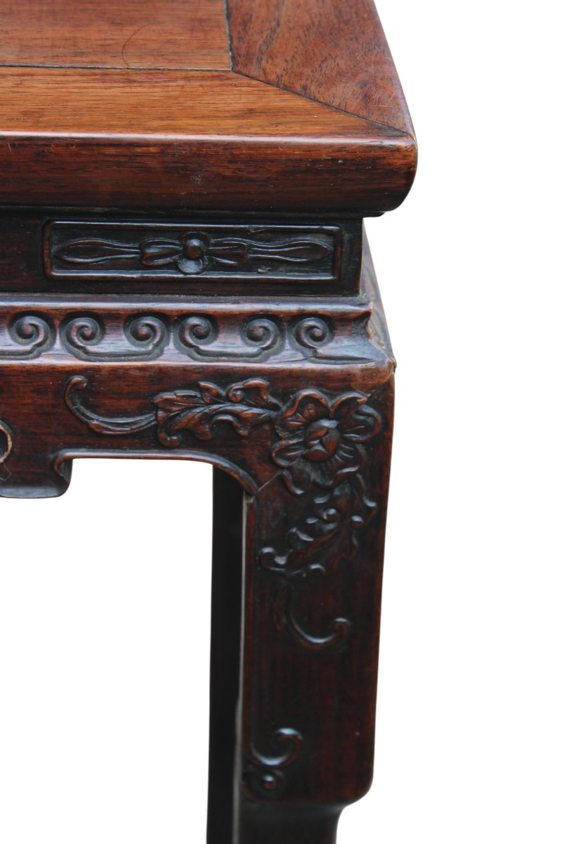TAVOLINO CONSOLLE CINESE IN LEGNO DURO INTAGLIATO, DINASTIA QING, XIX SECOLO.-photo-2