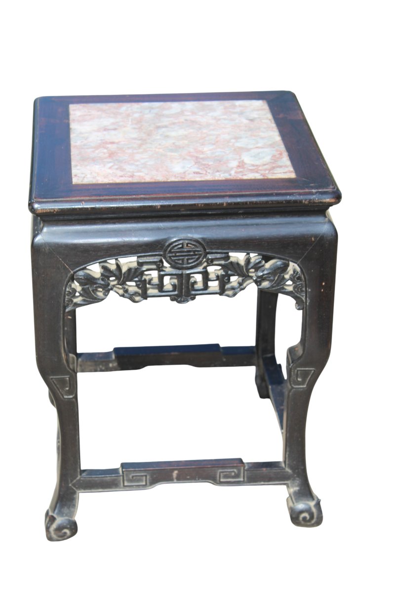 COPPIA DI ATVOLINI BASSI ORIENTALI IN LEGNO ESOTICO INTAGLIATO, 1900 CIRCA.-photo-3