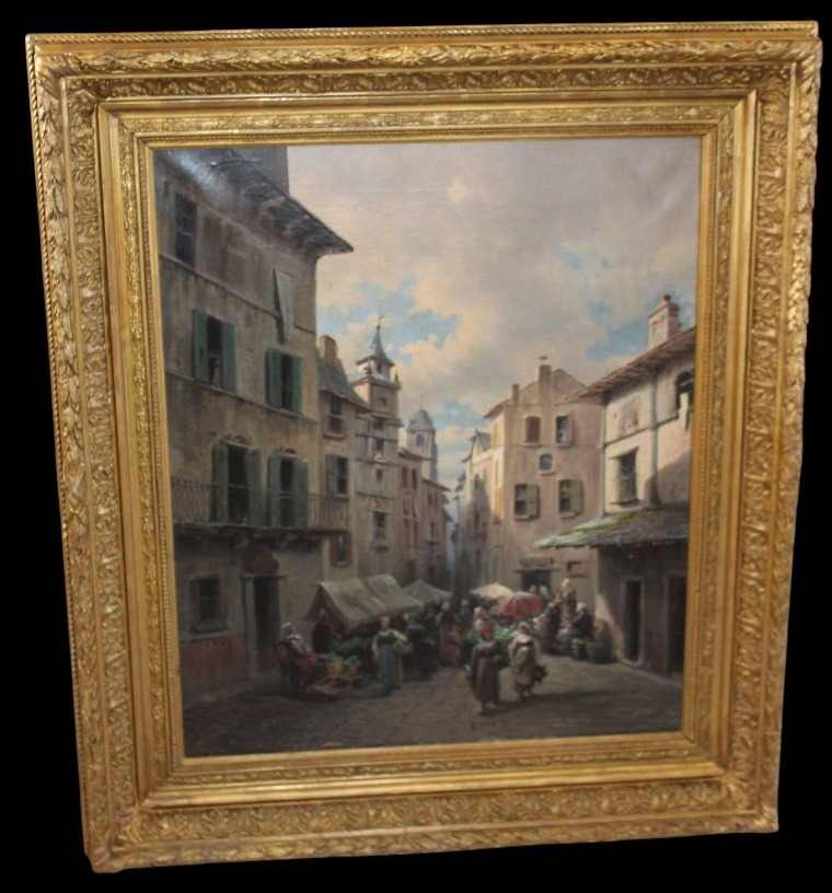 EUGENIO AMUS (BRESCIA 1834-BORDEAUX 1899), OLIO SU TELA "SCENA DI MERCATO", XIX SECOLO.-photo-2