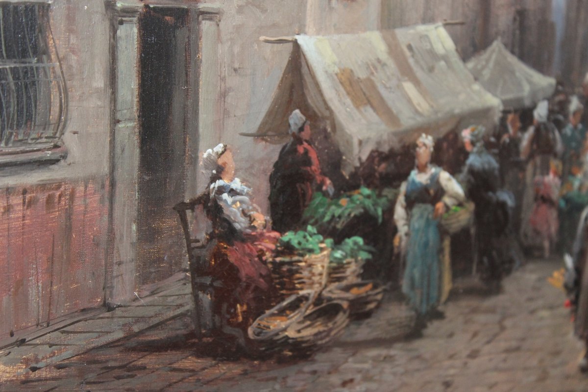 EUGENIO AMUS (BRESCIA 1834-BORDEAUX 1899), OLIO SU TELA "SCENA DI MERCATO", XIX SECOLO.-photo-1