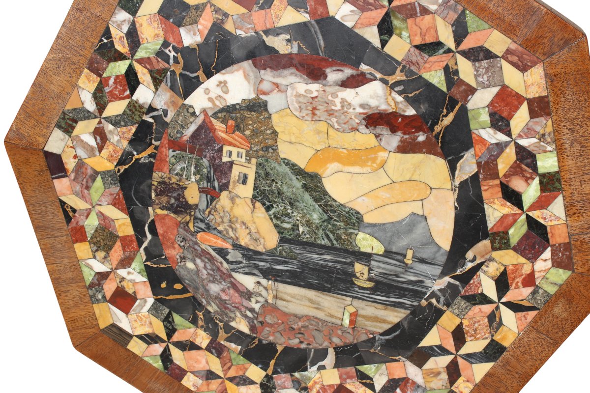 Coperchio di tavolino intarsiato in marmi vari e pietre dure, Italia, XIX secolo-photo-2
