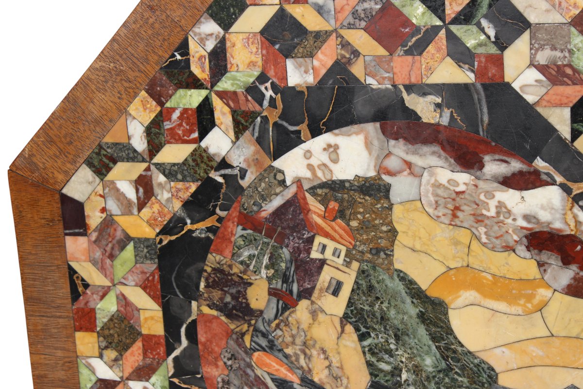 Coperchio di tavolino intarsiato in marmi vari e pietre dure, Italia, XIX secolo-photo-3