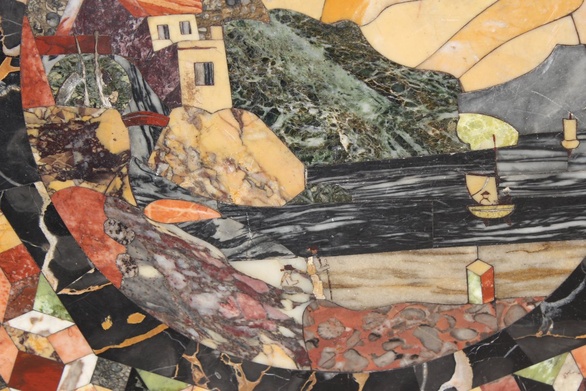 Coperchio di tavolino intarsiato in marmi vari e pietre dure, Italia, XIX secolo-photo-4