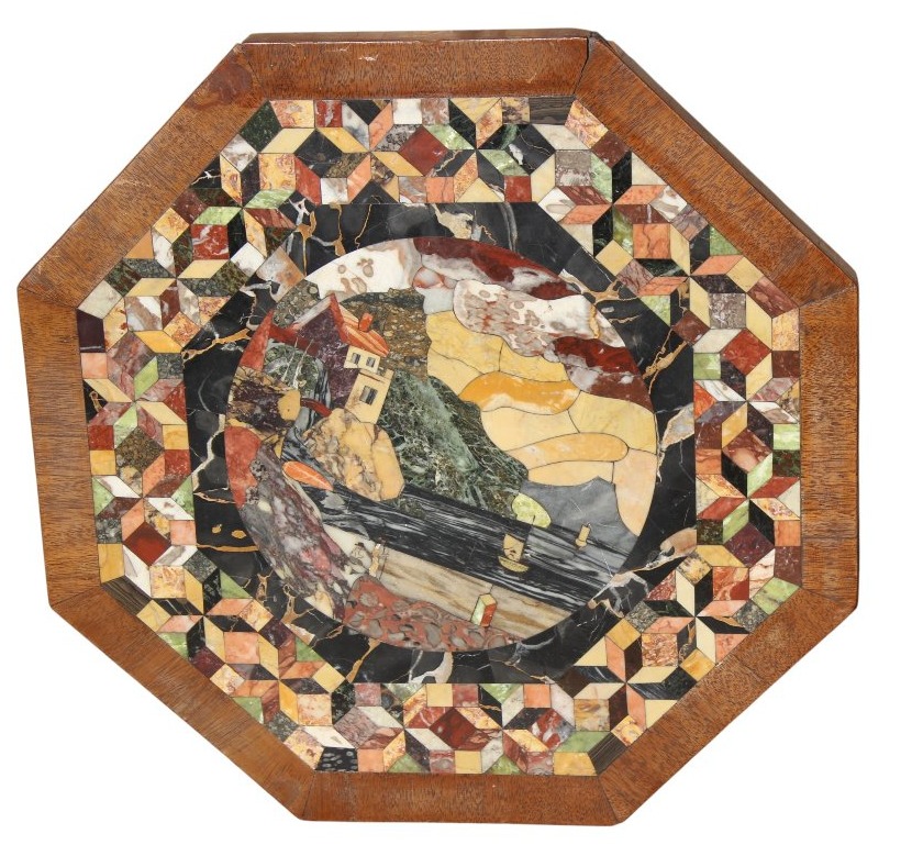 Coperchio di tavolino intarsiato in marmi vari e pietre dure, Italia, XIX secolo