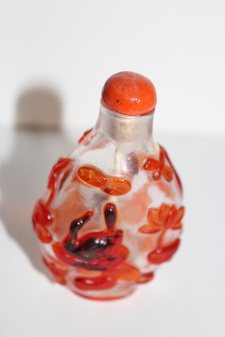 Tabatiere Chinois Snuff Bottle) En Verre Overlay XIX Siecle-photo-3