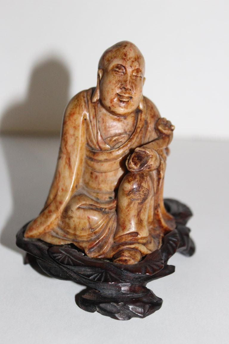 Statuette Chinois En Pierre De Lard XIX Siecle Lohan
