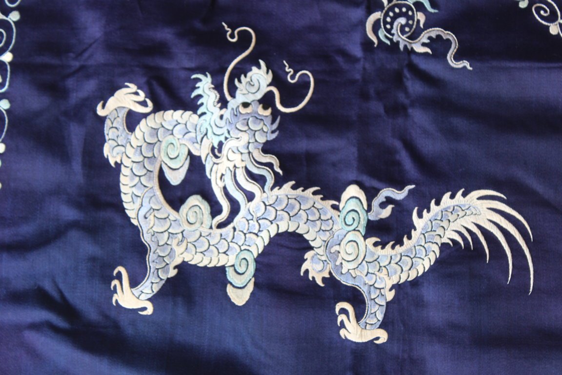 Tenture Chinois Au Dragons En Soie Brodè, Chine Fine XIX Siècle Guangxu-photo-1