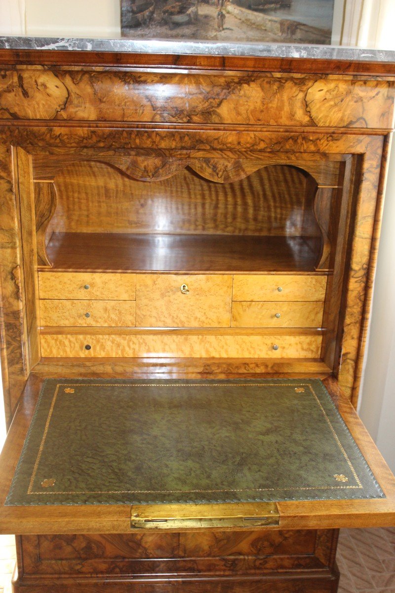 Secretaire In Loup De Noyer d'Epoque Louis Philippe, Moitiè Du XIX Siecle.-photo-4