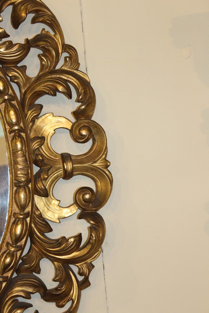 Tres Grand Miroir Ovale En Bois Sculptè Et Dorè, Italie XIX Siecle-photo-3