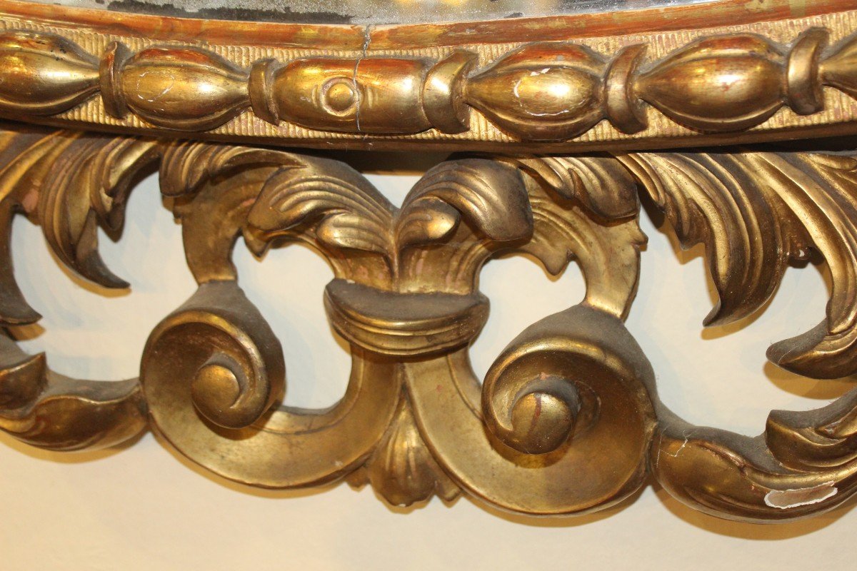 Tres Grand Miroir Ovale En Bois Sculptè Et Dorè, Italie XIX Siecle-photo-1