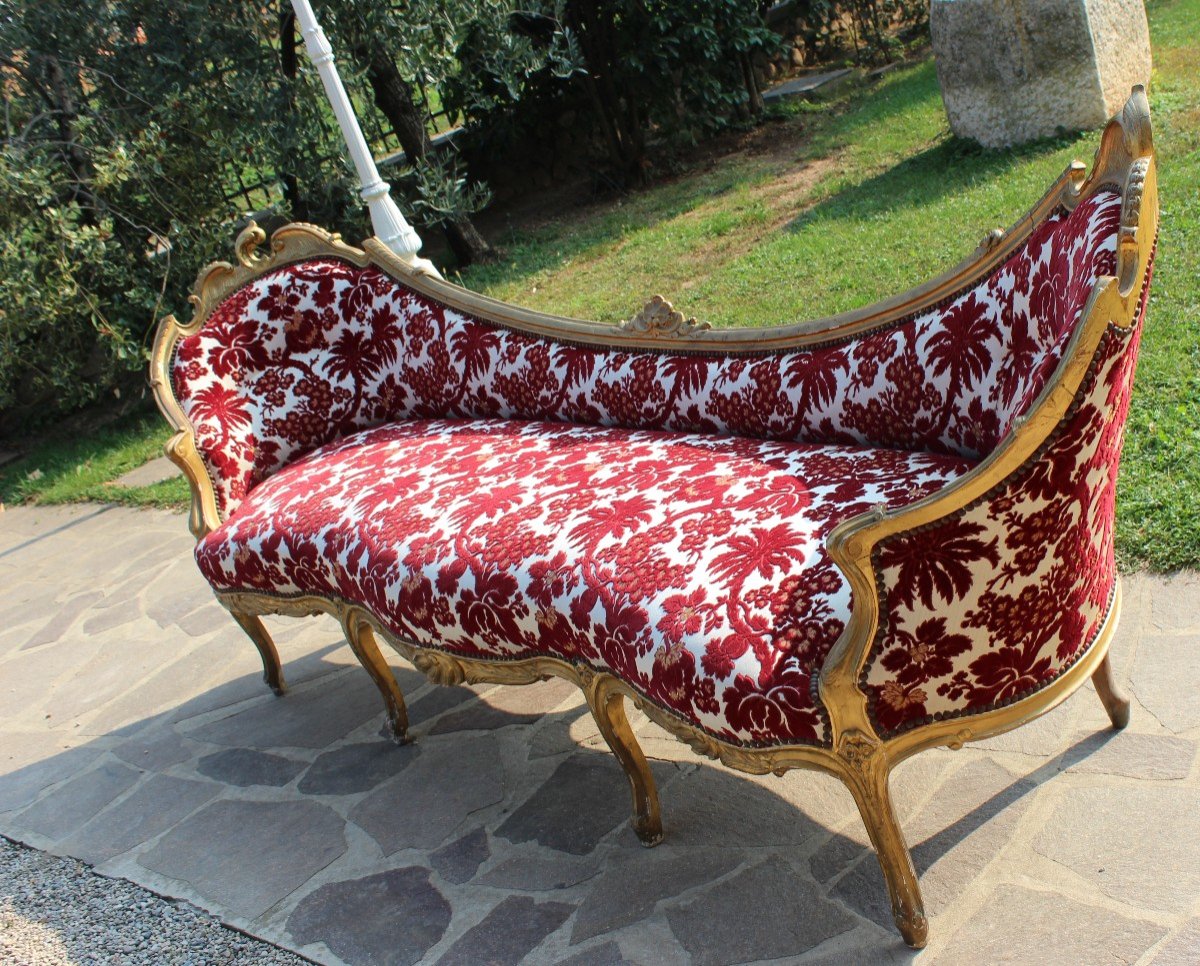 Grand Canapè En Bois Dorè d'Epoque Napoleon III-photo-4