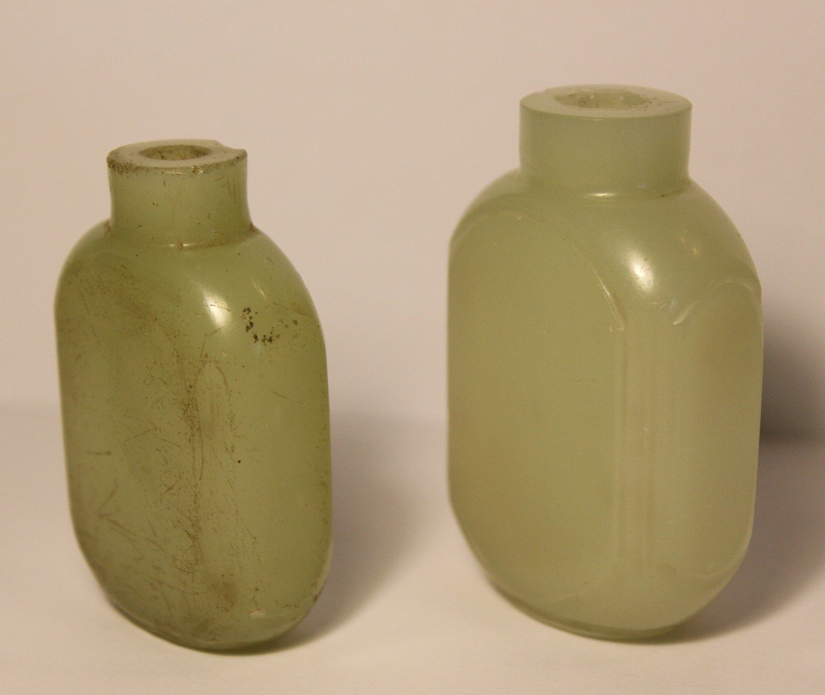 Deux Tabatieres (snuff Bottle) En Jade Celadon, Chine XIX Siecle-photo-2