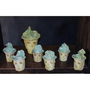 LINO BERZOINI (1893-1971) SERIE COMPLETA DI UNA CARAFFA E SEI BICCHIERIN, ANNI '50.