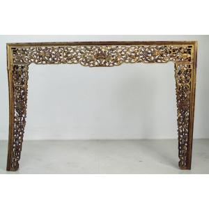 Riquadro in legno intagliato e dorato, Cina XIX secolo.