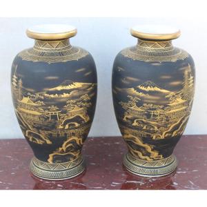 Paire Des Vases En Porcelain Satsuma, Japon Meiji Period, Fine XIX Siecle