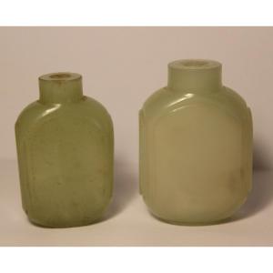 Deux Tabatieres (snuff Bottle) En Jade Celadon, Chine XIX Siecle