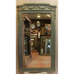 Large Carved And Patinated Wood Mirror, Beveled Ice 99 X 168 Cm