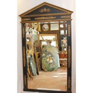 Large Empire Style Trumeau Mirror, Bevelled Glass, Imperial Eagle Decor 117 X 196 Cm