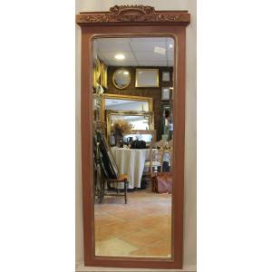 Large Foot Mirror, Carved Wood And Old Rose Patina 74 X 176 Cm