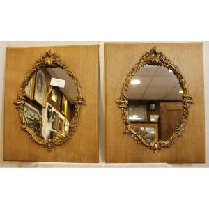 Pair Of Rectangle Mirrors, Wood And Gold, Rococo Style 48 X 58 Cm