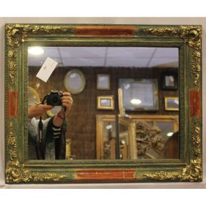 Small Rectangle Mirror, Green Tone Patina And Gold Leaf 49 X 62 Cm